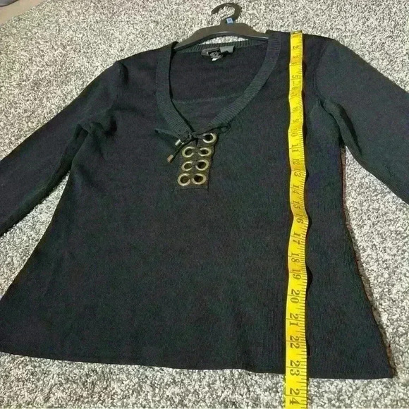 Cable & Gauge Sweater Rivets Knit 3/4 Sleeve Top Black Size M - Picture 2 of 7